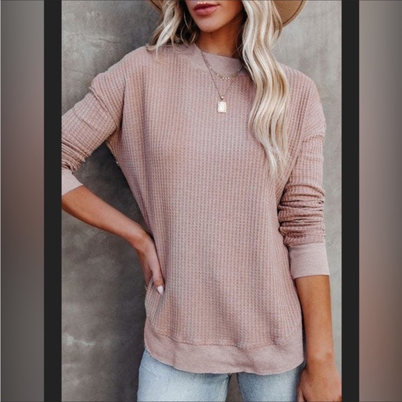 Last 1! #23 Classic Blush Pink Waffle Weave L.S. Top - Picture 14 of 14